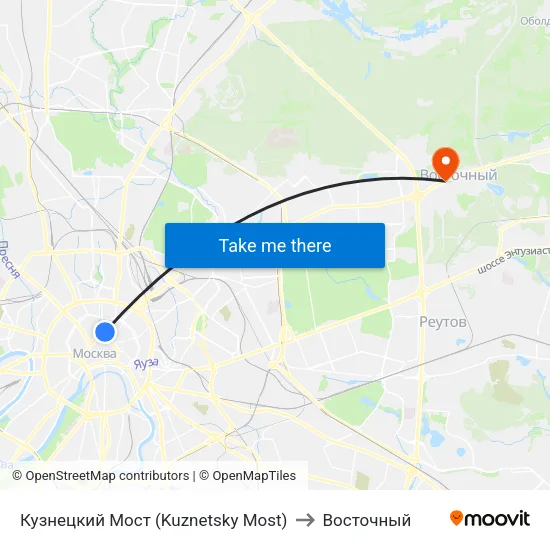Кузнецкий Мост (Kuznetsky Most) to Восточный map