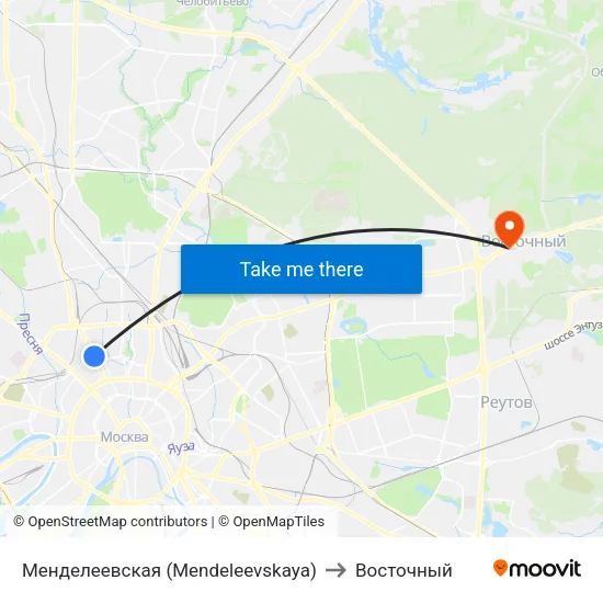 Менделеевская (Mendeleevskaya) to Восточный map