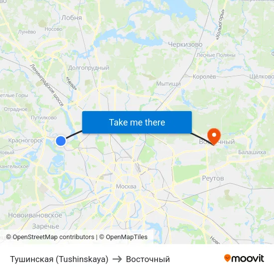 Тушинская (Tushinskaya) to Восточный map