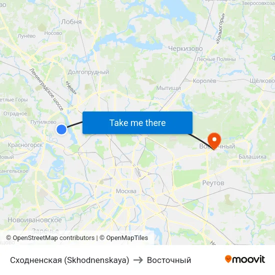 Сходненская (Skhodnenskaya) to Восточный map