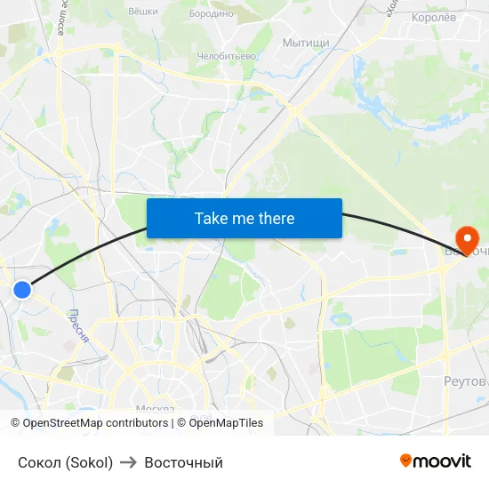 Сокол (Sokol) to Восточный map