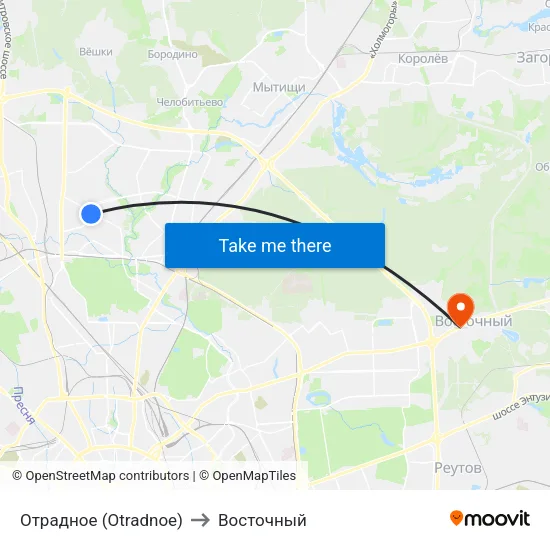 Отрадное (Otradnoe) to Восточный map