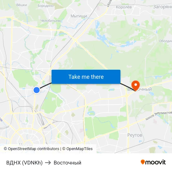 ВДНХ (VDNKh) to Восточный map
