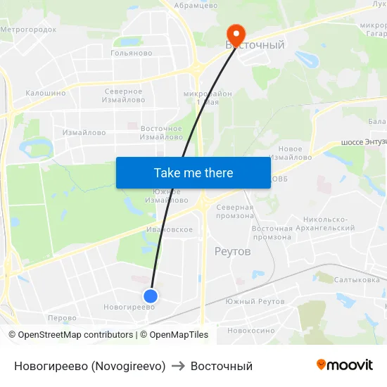 Новогиреево (Novogireevo) to Восточный map
