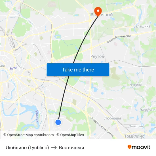 Люблино (Lyublino) to Восточный map