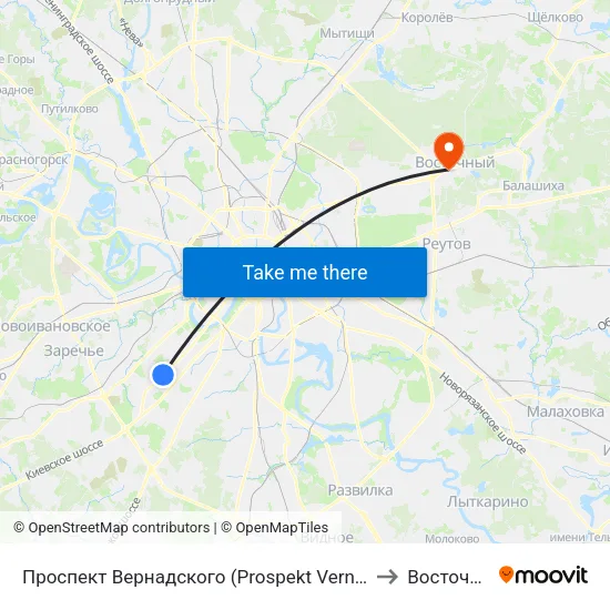 Проспект Вернадского (Prospekt Vernadskogo) to Восточный map