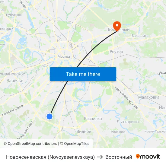 Новоясеневская (Novoyasenevskaya) to Восточный map