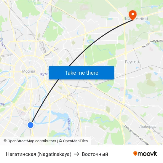 Нагатинская (Nagatinskaya) to Восточный map