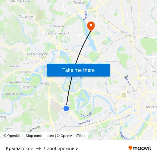 Крылатское to Левобережный map
