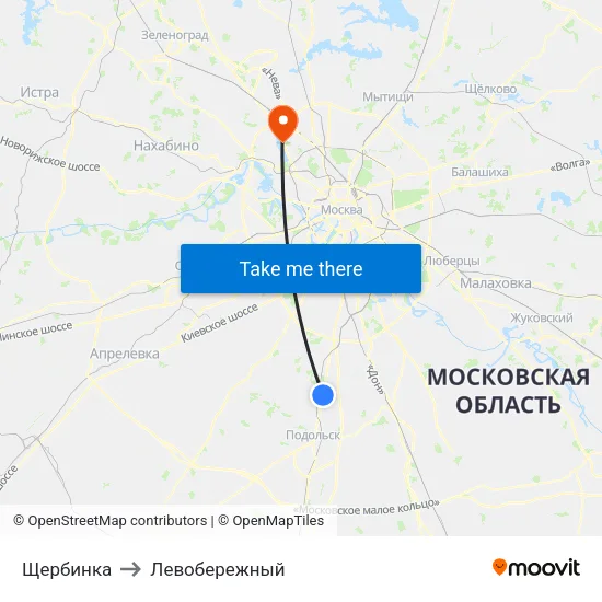 Щербинка to Левобережный map