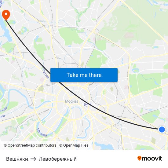 Вешняки to Левобережный map