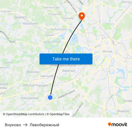 Внуково to Левобережный map