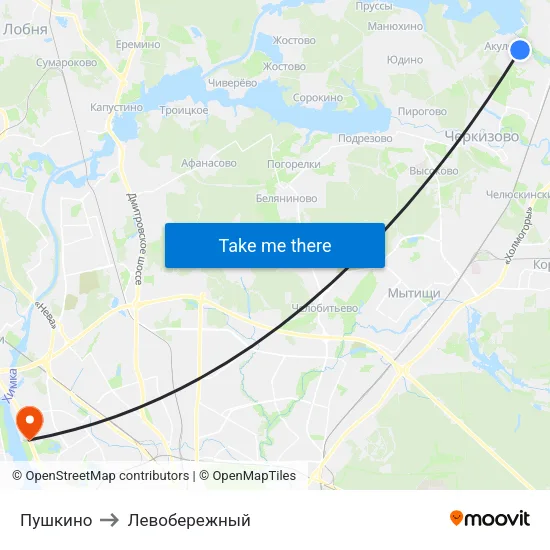 Пушкино to Левобережный map