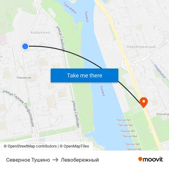 Северное Тушино to Левобережный map