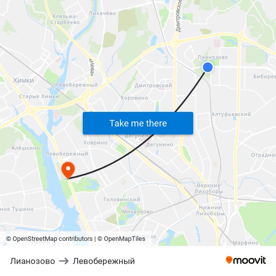 Лианозово to Левобережный map