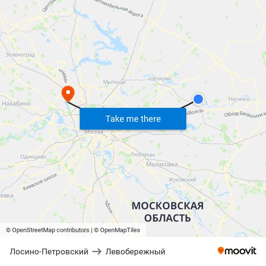 Лосино-Петровский to Левобережный map