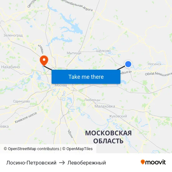Лосино-Петровский to Левобережный map