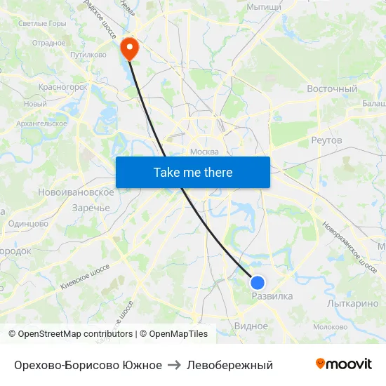 Орехово-Борисово Южное to Левобережный map