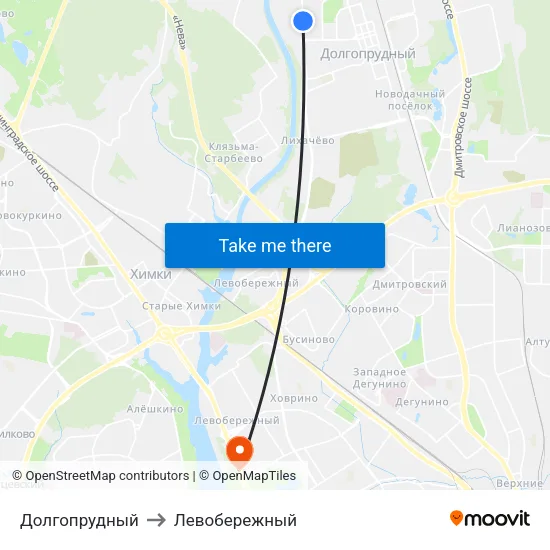 Долгопрудный to Левобережный map