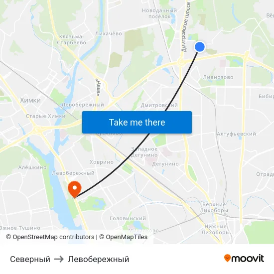 Северный to Левобережный map