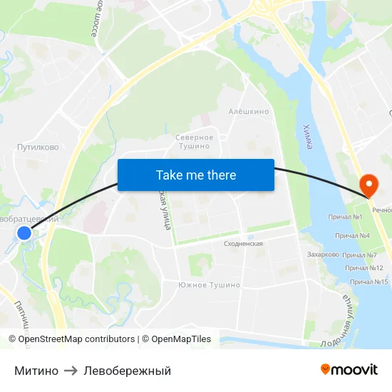 Митино to Левобережный map