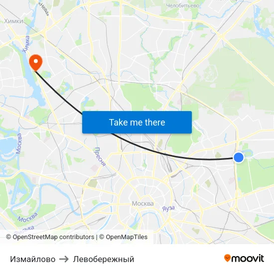 Измайлово to Левобережный map
