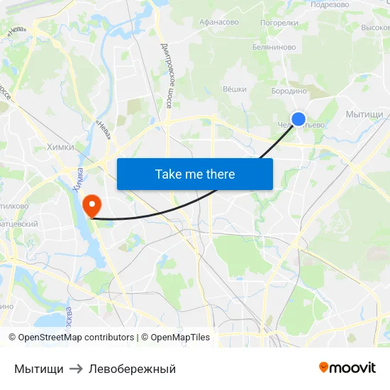 Мытищи to Левобережный map
