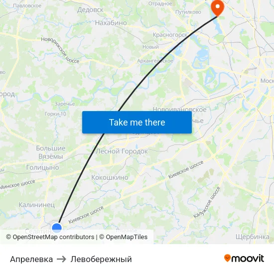 Апрелевка to Левобережный map