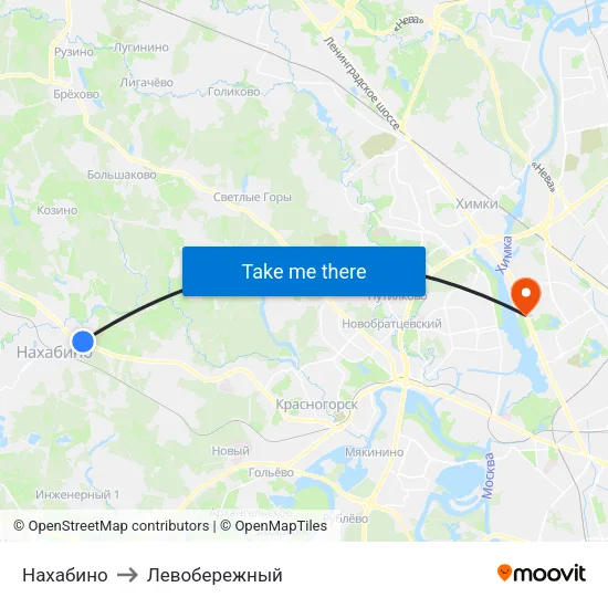 Нахабино to Левобережный map