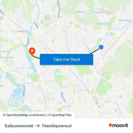 Бабушкинский to Левобережный map