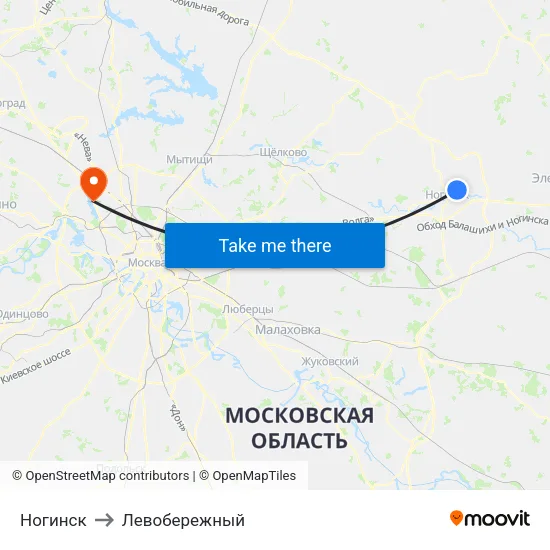Ногинск to Левобережный map