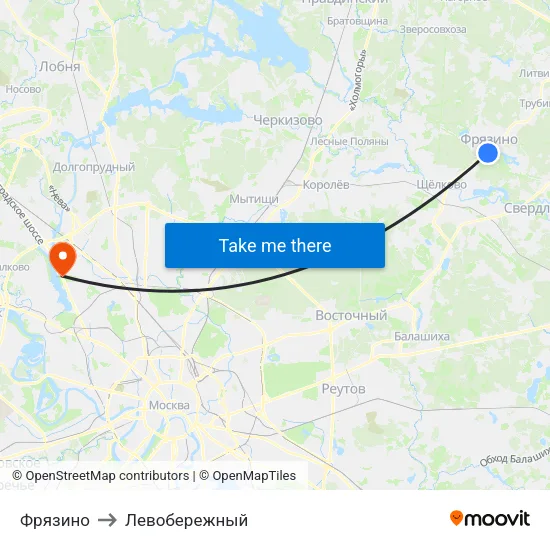 Фрязино to Левобережный map