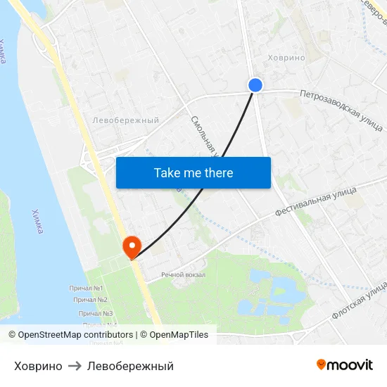 Ховрино to Левобережный map