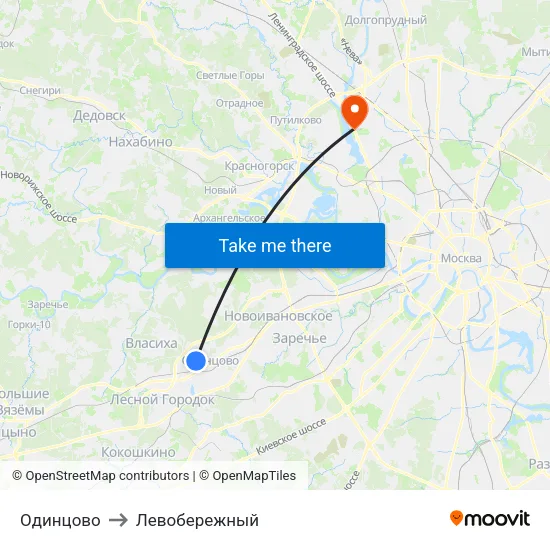 Одинцово to Левобережный map