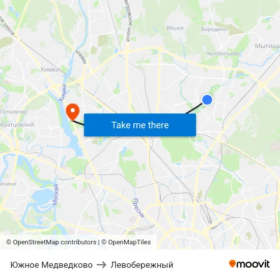 Южное Медведково to Левобережный map