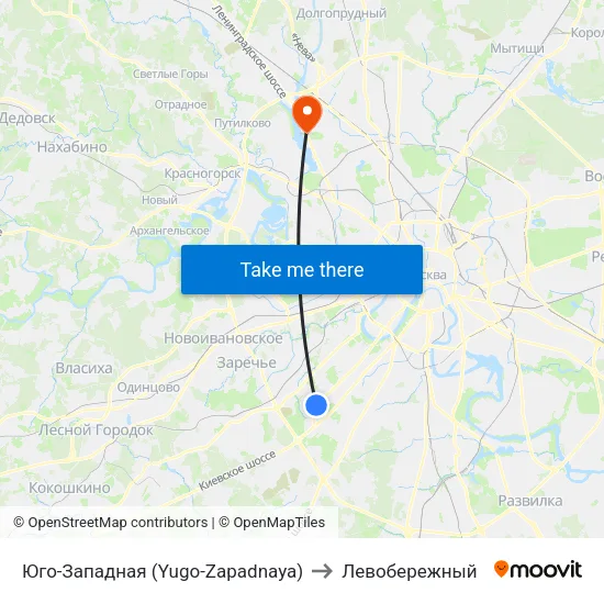 Юго-Западная (Yugo-Zapadnaya) to Левобережный map