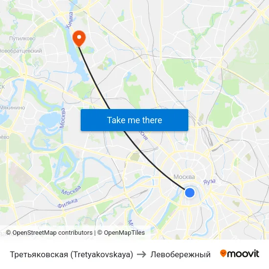 Третьяковская (Tretyakovskaya) to Левобережный map