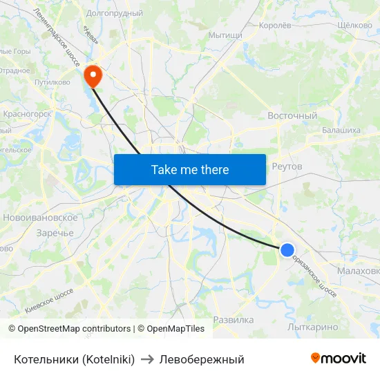 Котельники (Kotelniki) to Левобережный map