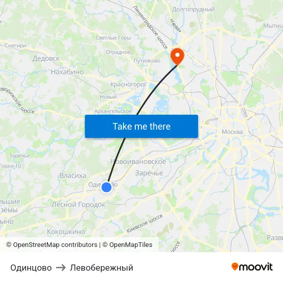 Одинцово to Левобережный map
