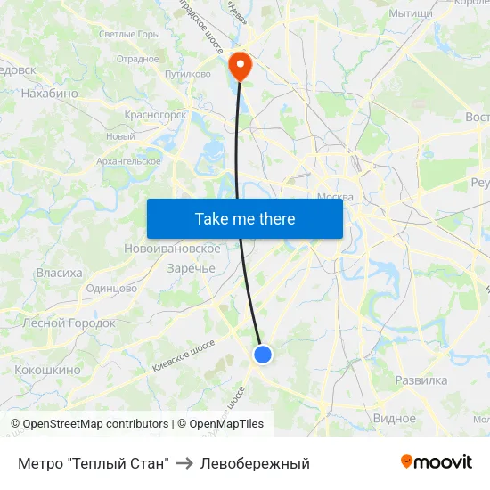 Метро "Теплый Стан" to Левобережный map