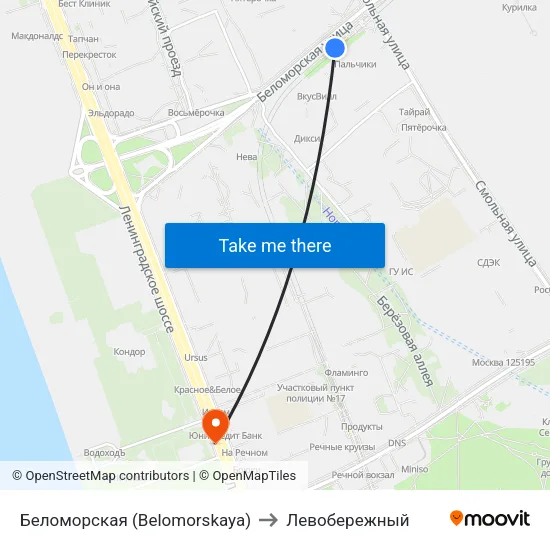 Беломорская (Belomorskaya) to Левобережный map
