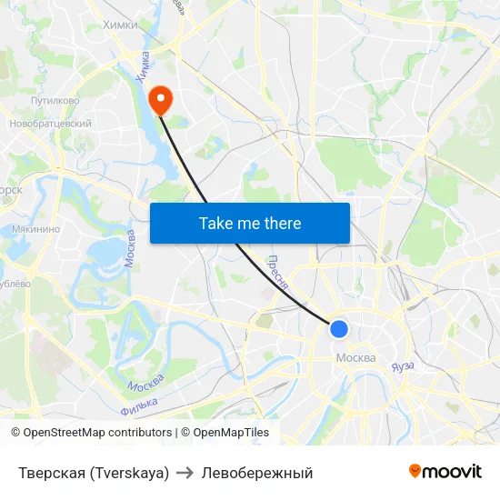 Тверская (Tverskaya) to Левобережный map