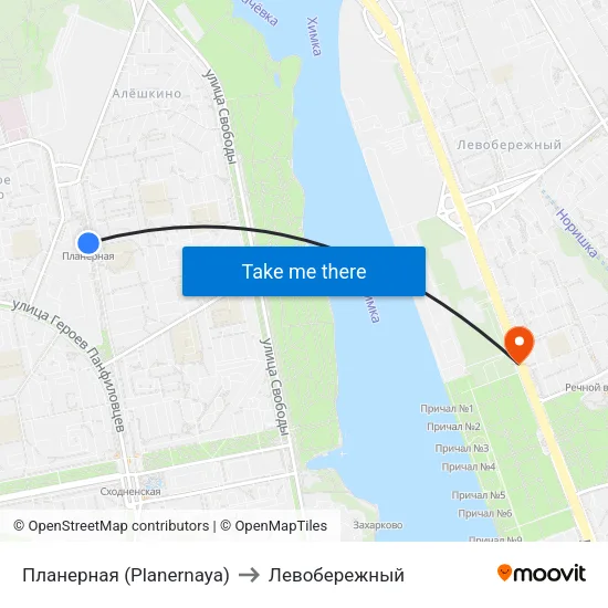 Планерная (Planernaya) to Левобережный map