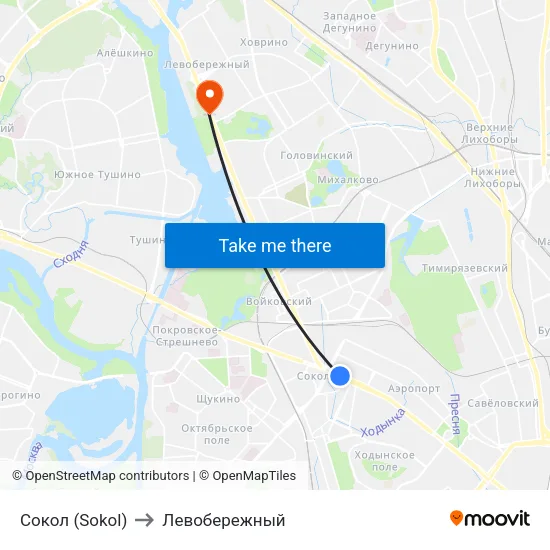 Сокол (Sokol) to Левобережный map