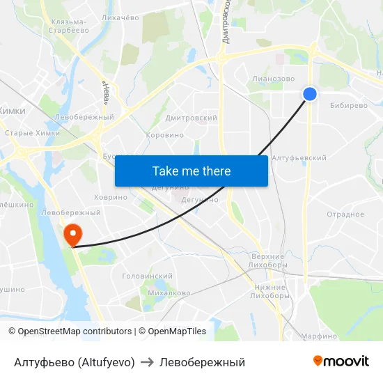 Алтуфьево (Altufyevo) to Левобережный map