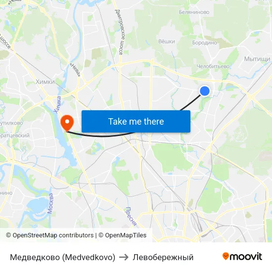 Медведково (Medvedkovo) to Левобережный map