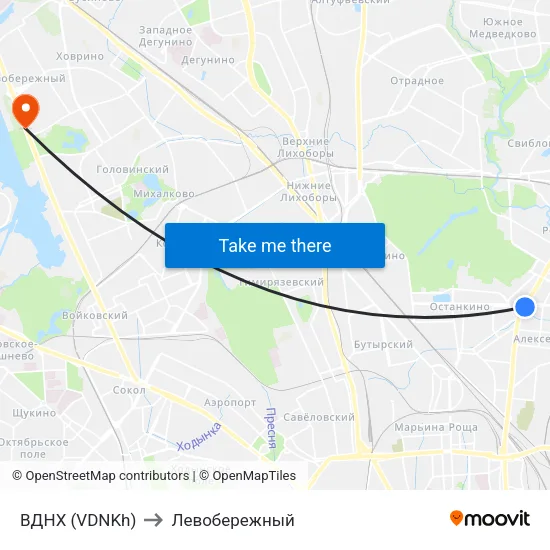 ВДНХ (VDNKh) to Левобережный map