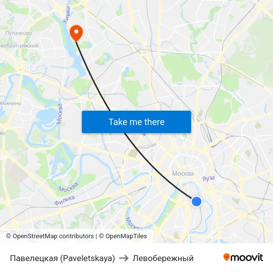 Павелецкая (Paveletskaya) to Левобережный map