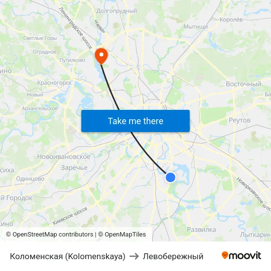 Коломенская (Kolomenskaya) to Левобережный map