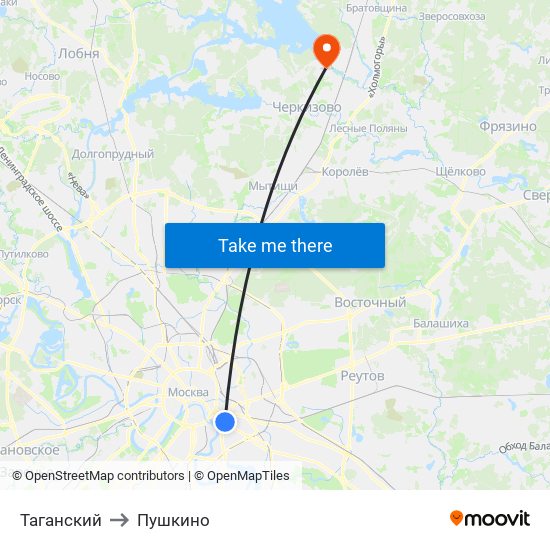 Таганский to Пушкино map